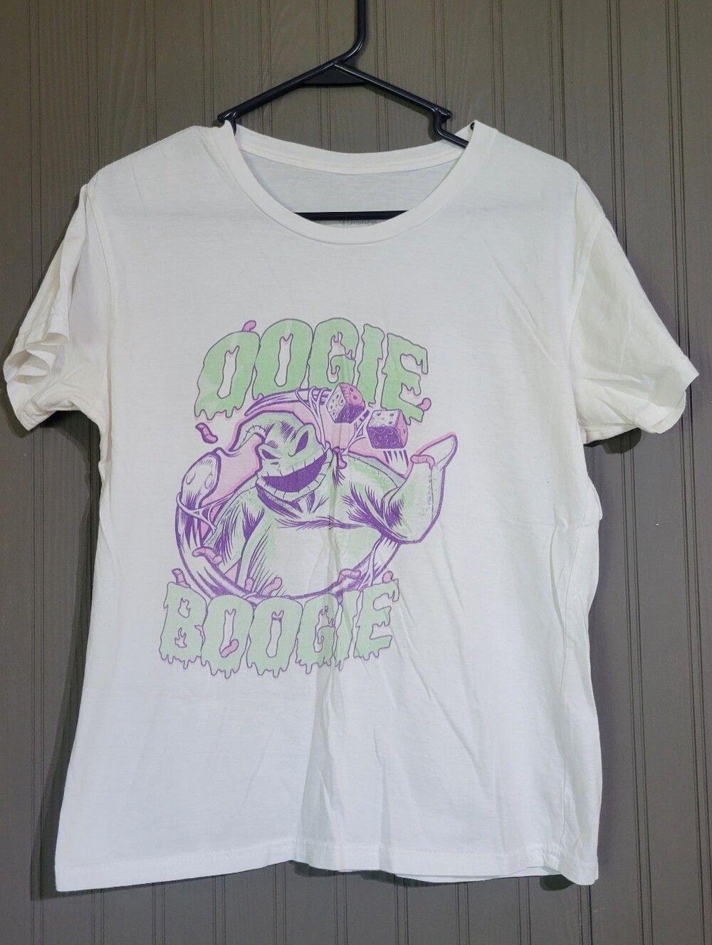 Disney White Tee with Green and Purple Oogie Boogie Graphic